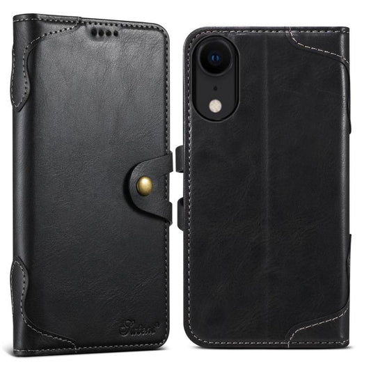 For iPhone XR Suteni Q-03 Oil Wax Magnetic Clasp Leather Phone Case(Black)