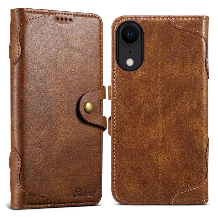 Pour iPhone XR Étui de téléphone en cuir avec fermoir magnétique et cire à l'huile Suteni Q-03 (marron)