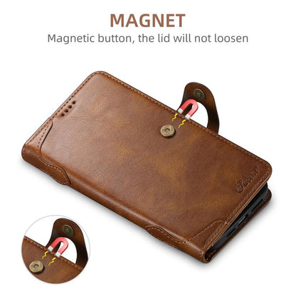 Pour iPhone XR Étui de téléphone en cuir avec fermoir magnétique et cire à l'huile Suteni Q-03 (marron)