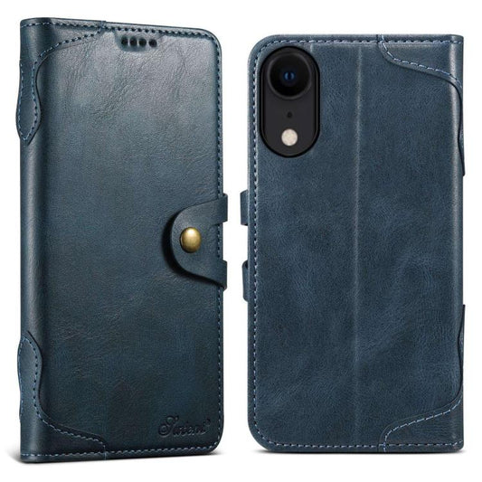 For iPhone XR Suteni Q-03 Oil Wax Magnetic Clasp Leather Phone Case(Blue)