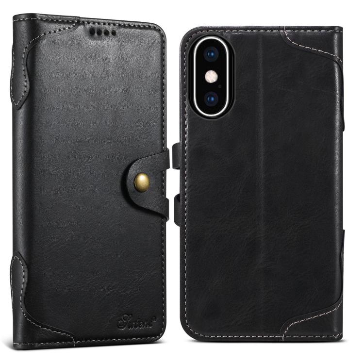 For iPhone XS Max Suteni Q-03 Oil Wax Magnetic Clasp Leather Phone Case(Black)
