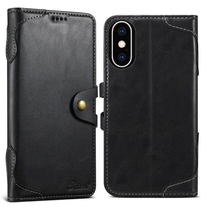 For iPhone XS Max Suteni Q-03 Oil Wax Magnetic Clasp Leather Phone Case(Black)