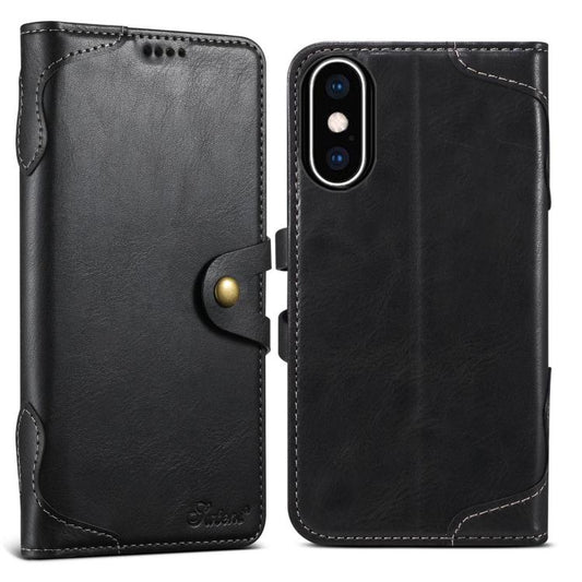 For iPhone XS Max Suteni Q-03 Oil Wax Magnetic Clasp Leather Phone Case(Black)