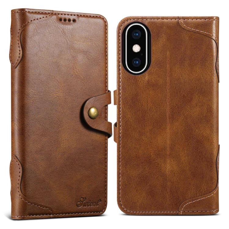 For iPhone XS Max Suteni Q-03 Oil Wax Magnetic Clasp Leather Phone Case(Brown)