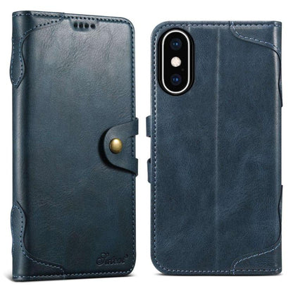 For iPhone XS Max Suteni Q-03 Oil Wax Magnetic Clasp Leather Phone Case(Blue)