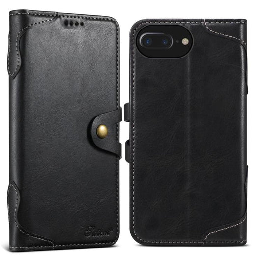 For iPhone 8 Plus / 7 Plus Suteni Q-03 Oil Wax Magnetic Clasp Leather Phone Case(Black)