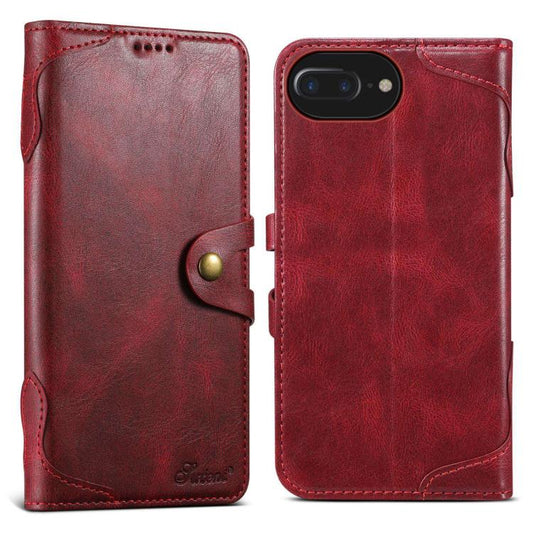 For iPhone 8 Plus / 7 Plus Suteni Q-03 Oil Wax Magnetic Clasp Leather Phone Case(Red)