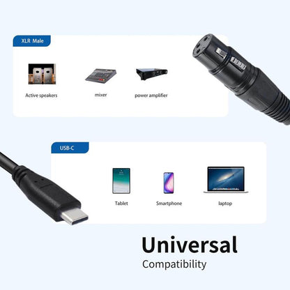 Type-C Male to XLR Male JUNSUNMAY Microphone Phone Audio Adapter Cable, Length: 1m