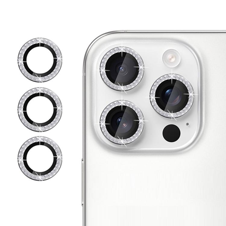 Pour iPhone 16 Pro Kalebol Protection individuelle en diamant pour objectif d'appareil photo (argent)