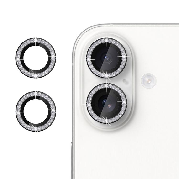 Pour iPhone 16 Kalebol Protecteur d'Objectif de Caméra Individuel Anneau Diamant (Noir)