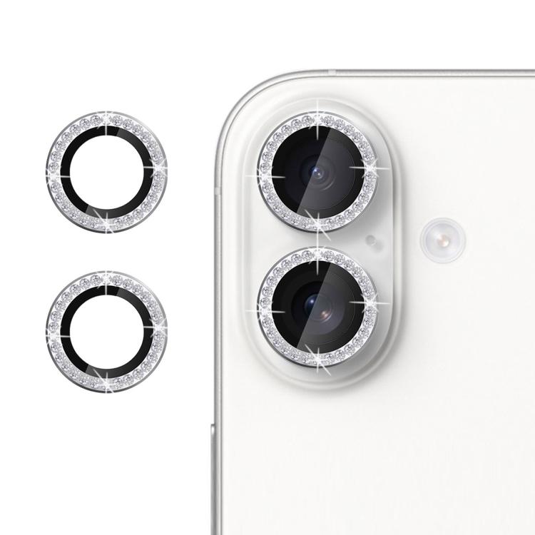 For iPhone 16 Kalebol Individual Camera Lens Diamond Ring Protector(Silver)