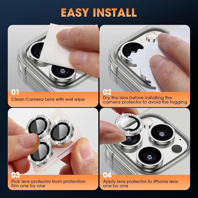 For iPhone 15 Pro Max Kalebol Individual Camera Lens Diamond Ring Protector(Silver)