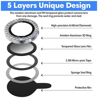 For iPhone 15 Pro Max Kalebol Individual Camera Lens Diamond Ring Protector(Silver)