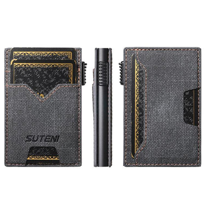 The Suteni denim double-sided card slot button automatically ejects the card box(Black)