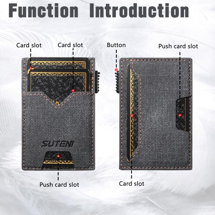 The Suteni denim double-sided card slot button automatically ejects the card box(Black)