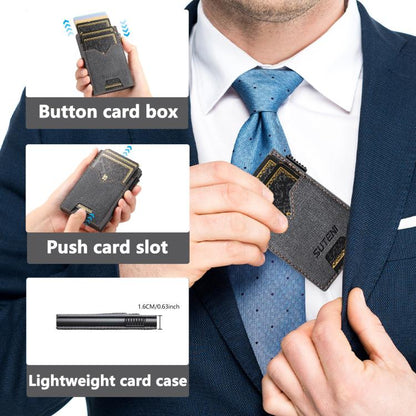 The Suteni denim double-sided card slot button automatically ejects the card box(Black)