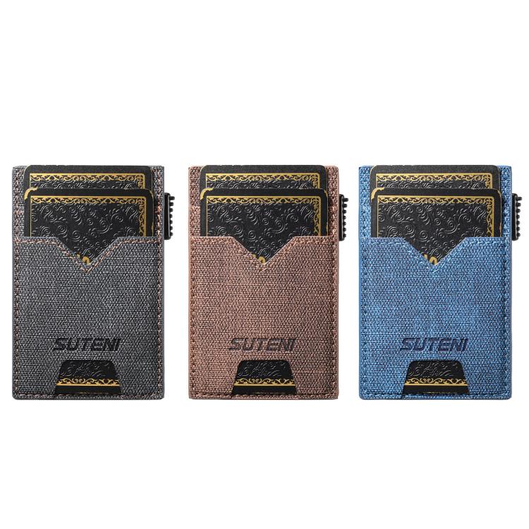 The Suteni denim double-sided card slot button automatically ejects the card box(Blue)