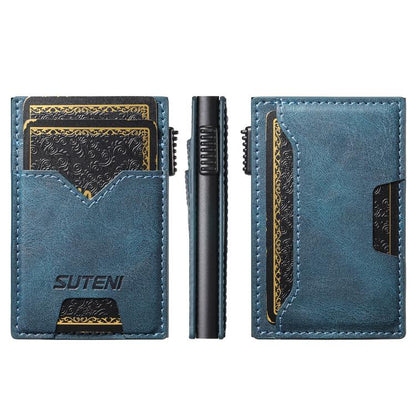The Suteni denim double-sided card slot button automatically ejects the card box(Blue)