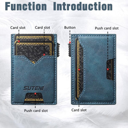 The Suteni denim double-sided card slot button automatically ejects the card box(Blue)