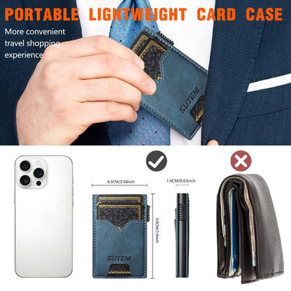 The Suteni denim double-sided card slot button automatically ejects the card box(Blue)