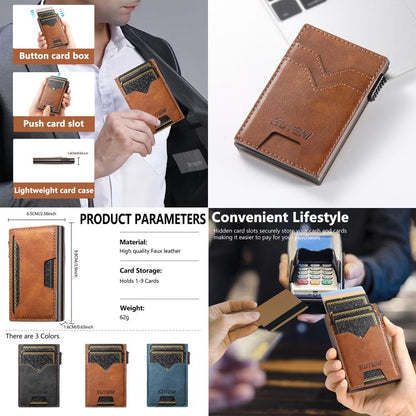The Suteni denim double-sided card slot button automatically ejects the card box(Blue)