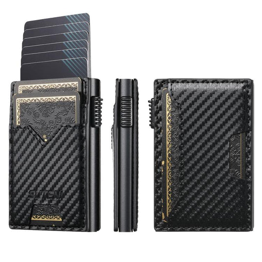 The Suteni carbon fiber pattern double-sided card insertion button automatically ejects the card box(Black)