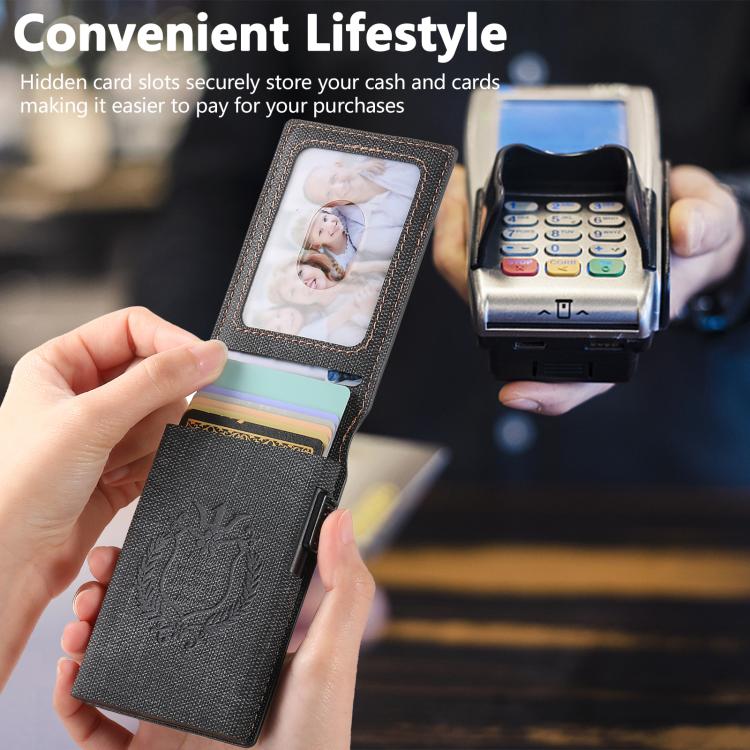 The Suteni denim pattern button automatically pops out the veneered printed card box(Black)