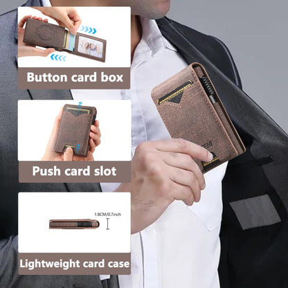 The Suteni denim pattern button automatically pops out the veneered printed card box(Brown)