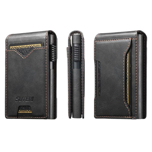 The Suteni oil wax pattern button automatically pops out the veneered printed card box(Black)