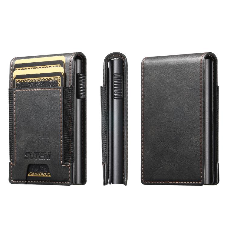 The Suteni oil wax pattern button automatically pops out the elastic band card box(Black)