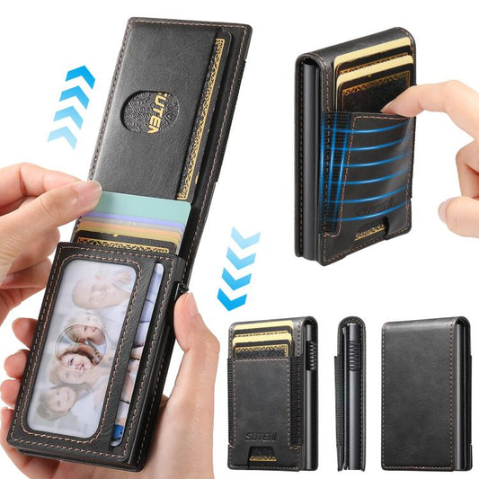 The Suteni oil wax pattern button automatically pops out the elastic band card box(Black)