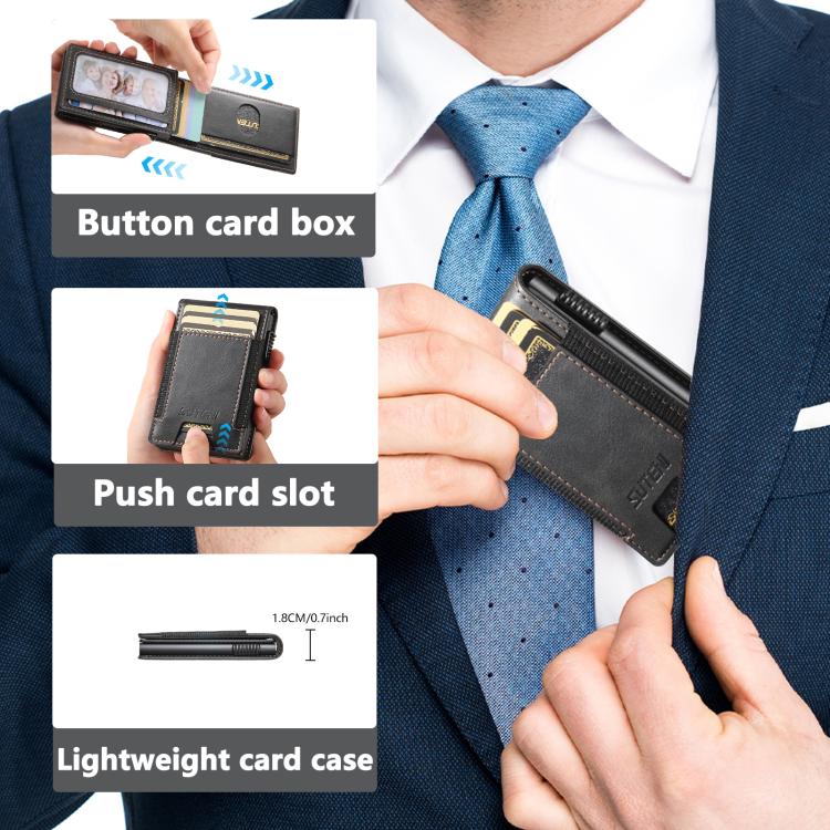 The Suteni oil wax pattern button automatically pops out the elastic band card box(Black)