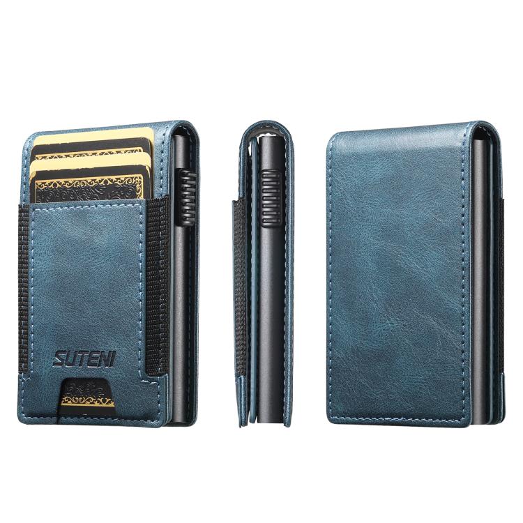 The Suteni oil wax pattern button automatically pops out the elastic band card box(Blue)