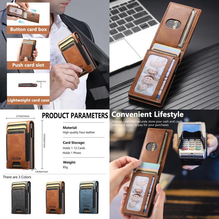 The Suteni oil wax pattern button automatically pops out the elastic band card box(Blue)