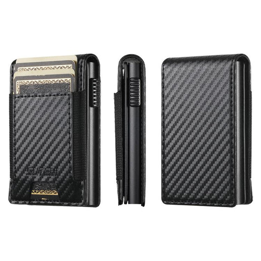 The Suteni carbon fiber pattern button automatically pops out the elastic band card box(Black)