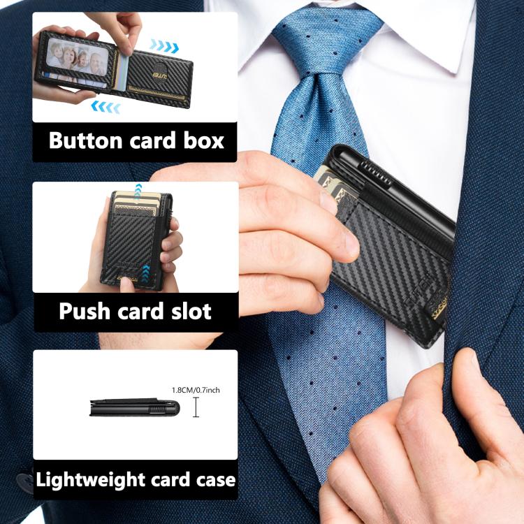 The Suteni carbon fiber pattern button automatically pops out the elastic band card box(Black)