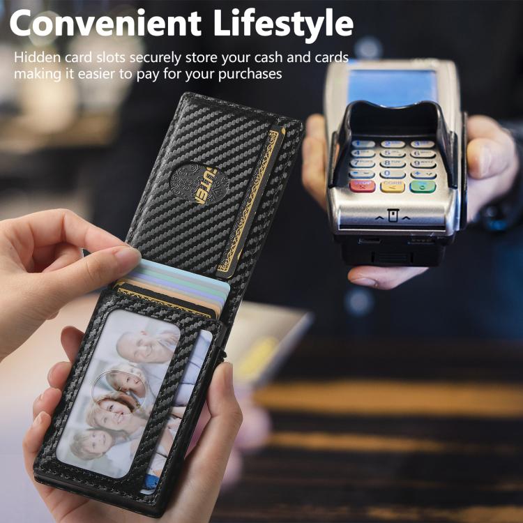 The Suteni carbon fiber pattern button automatically pops out the elastic band card box(Black)