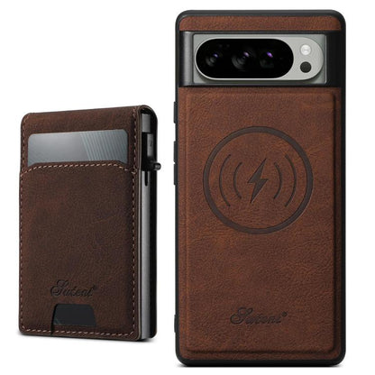 For Google Pixel 10 Pro XL Suteni H19 Litchi Grain 2-in-1 Removable Card Box Back Phone Case(Brown)