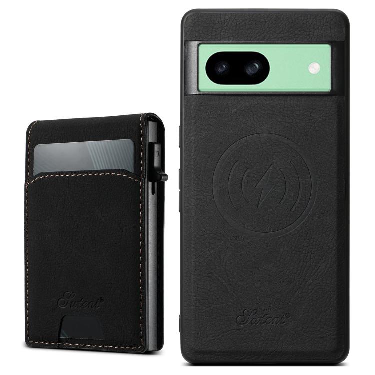 For Google Pixel 8a Suteni H19 Litchi Grain 2-in-1 Removable Card Box Back Phone Case(Black)