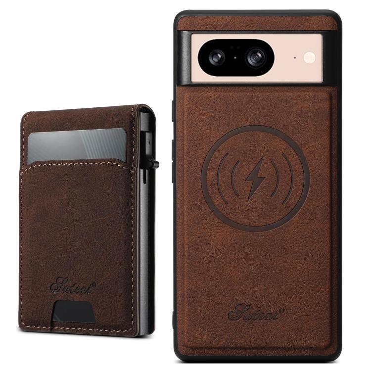For Google Pixel 8 Suteni H19 Litchi Grain 2-in-1 Removable Card Box Back Phone Case(Brown)