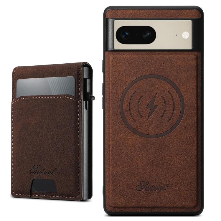 Pour Google Pixel 7 Étui de téléphone arrière amovible Suteni H19 Litchi Grain 2-en-1 (marron)