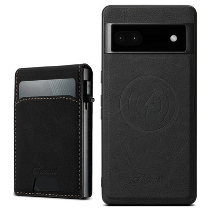 For Google Pixel 6a Suteni H19 Litchi Grain 2-in-1 Removable Card Box Back Phone Case(Black)