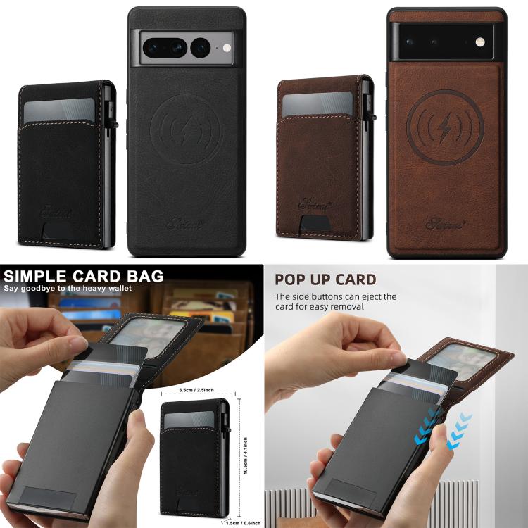 For Google Pixel 6a Suteni H19 Litchi Grain 2-in-1 Removable Card Box Back Phone Case(Black)