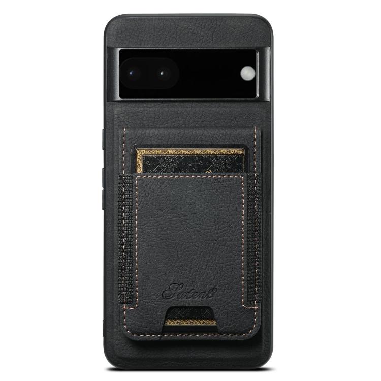Pour Google Pixel 6a Suteni H17 Coque de Téléphone Portefeuille Détachable Magnétique en Cuir Texture Litchi (Noir)