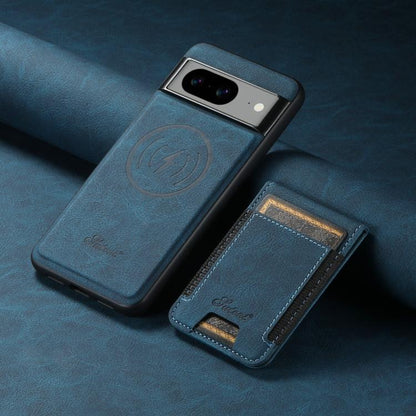 For Google Pixel 6a Suteni H17 Litchi Texture Leather Magnetic Detachable Wallet Phone Case(Blue)
