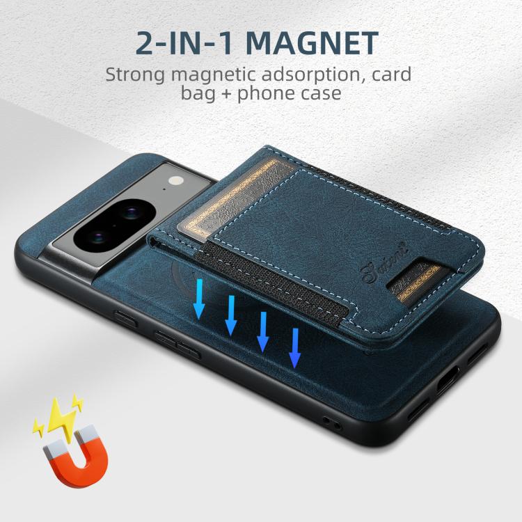 For Google Pixel 6a Suteni H17 Litchi Texture Leather Magnetic Detachable Wallet Phone Case(Blue)