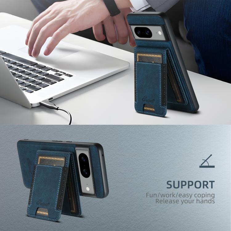 For Google Pixel 6a Suteni H17 Litchi Texture Leather Magnetic Detachable Wallet Phone Case(Blue)