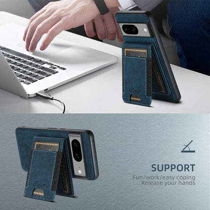 For Google Pixel 6a Suteni H17 Litchi Texture Leather Magnetic Detachable Wallet Phone Case(Blue)