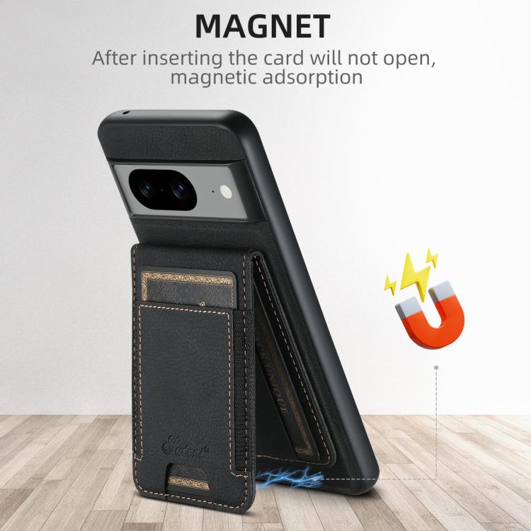 For Google Pixel 7a Suteni H17 Litchi Texture Leather Magnetic Detachable Wallet Phone Case(Black)