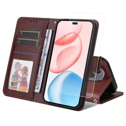 For Honor 400 Pro Global ENKAY Card Wallet Calf Texture Leather Phone Case with Full Glue Coverage Soft Hydrogel Film(Brown)